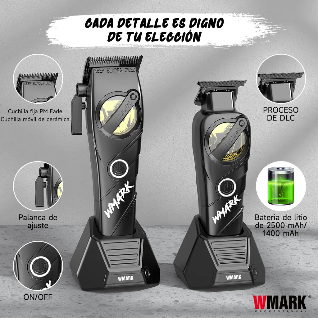 WMARK Máquina Para Cortar Cabello Profesional Kit De Cortadoras,Cortapelos Inalámbrico Para Hombre Con 10 Peines Guía Wmark 8613