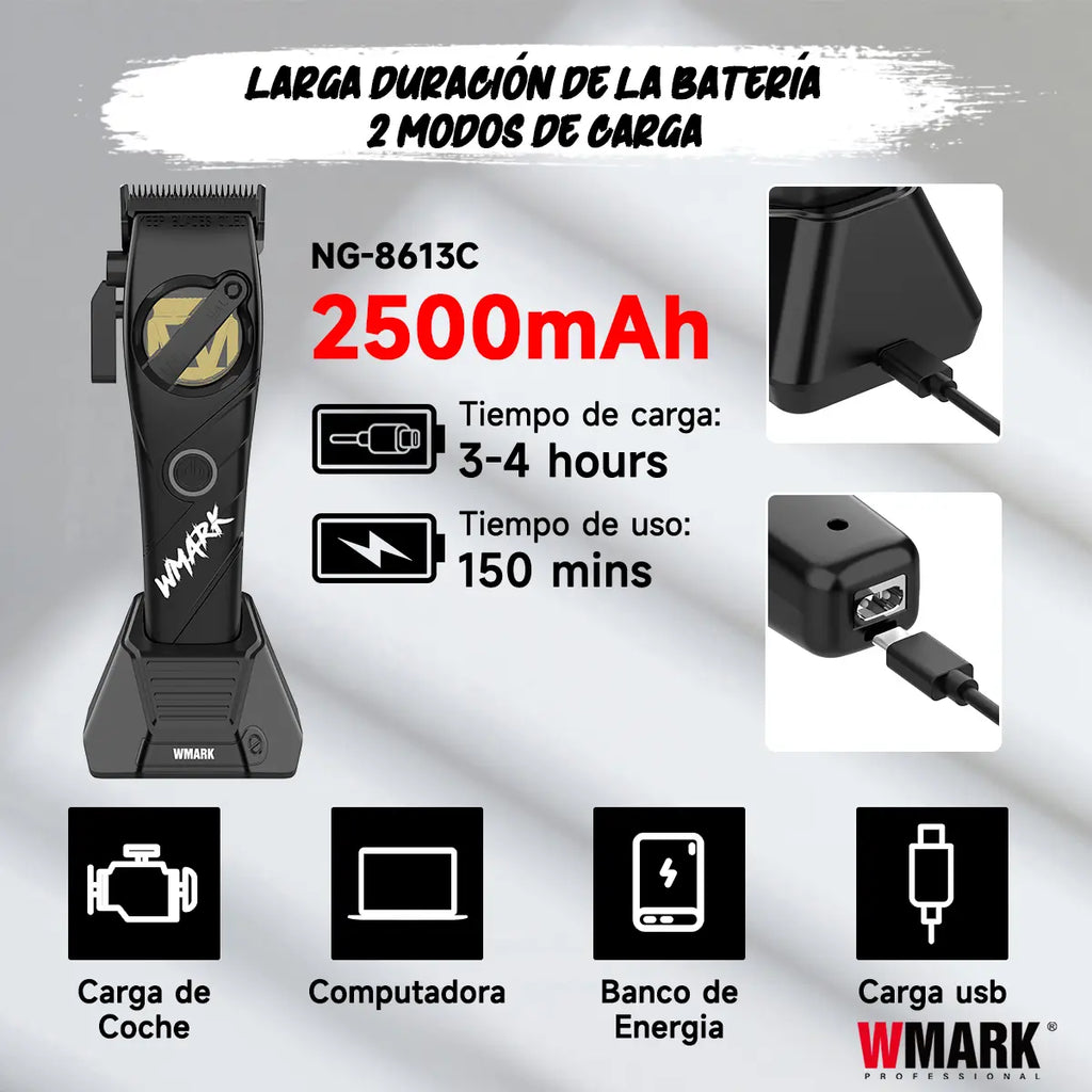 WMARK Máquina Para Cortar Cabello Profesional Kit De Cortadoras,Cortapelos Inalámbrico Para Hombre Con 10 Peines Guía Wmark 8613