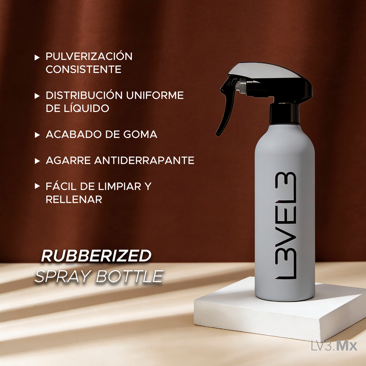 L3VEL3 RUBBERIZED WATER SPRAY BOTTLE GREY