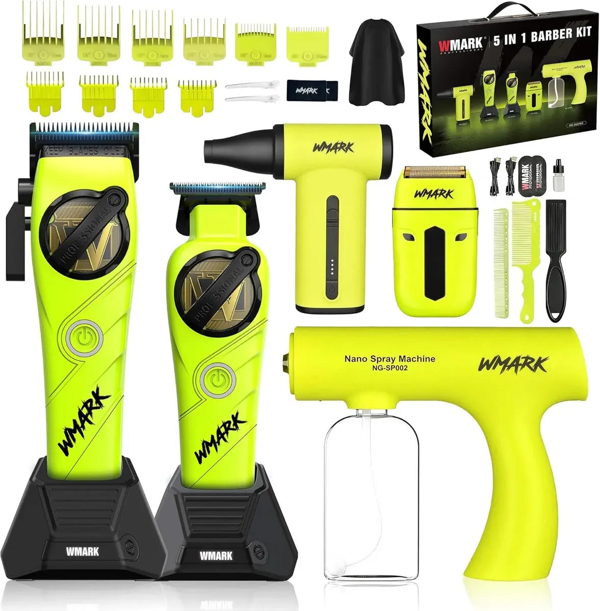 Wmark Ng-8637 Kit Set 5en1 Peluquería Profesional Verde