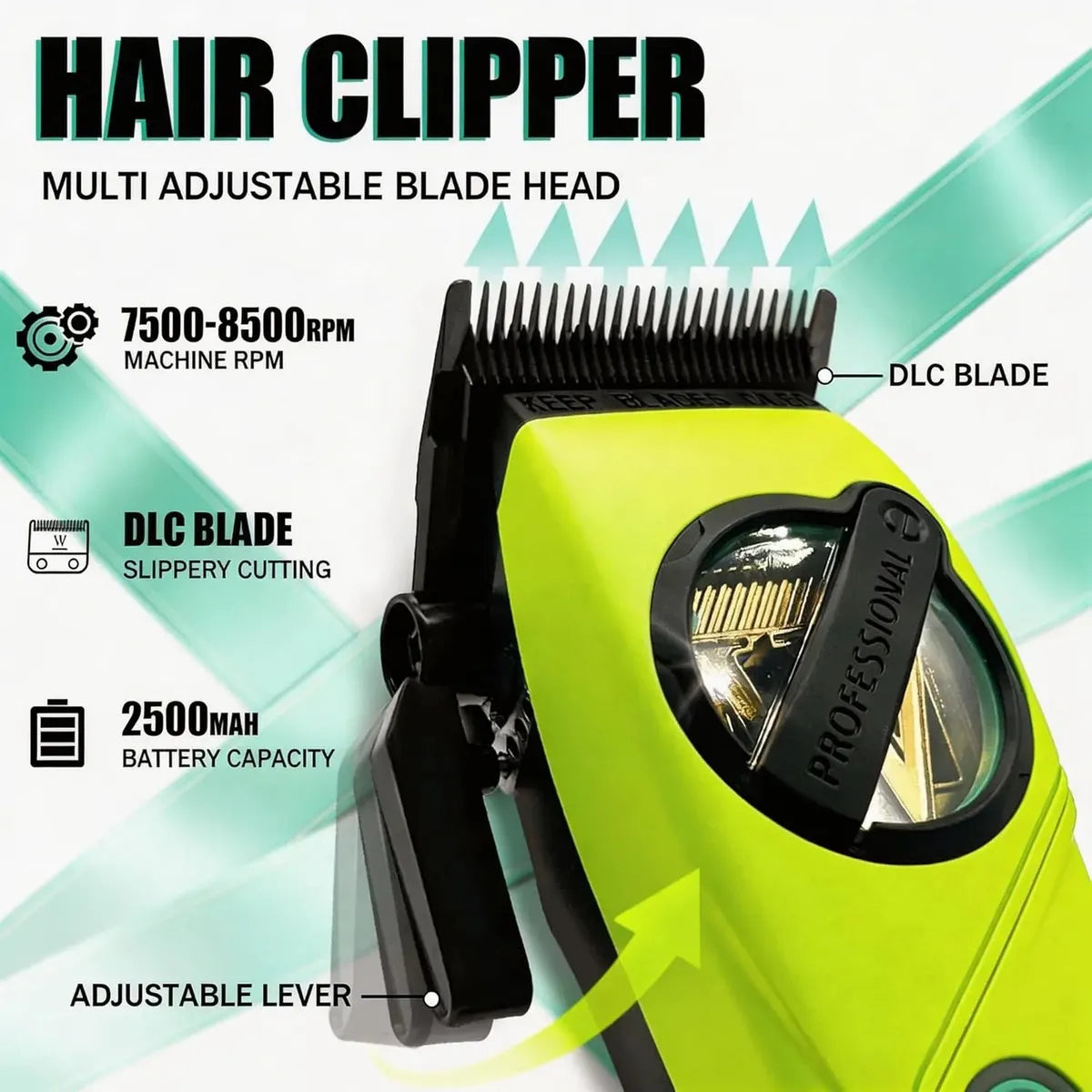 Wmark Ng-8637 Kit Set 5en1 Peluquería Profesional Verde
