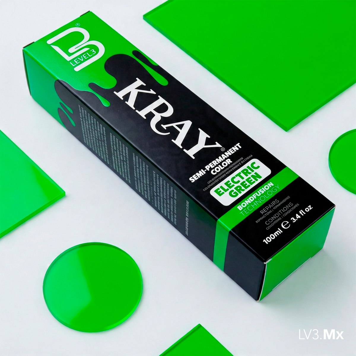 L3VEL3 ELECTRIC GREEN SEMI PERMANENT COLOR TUBE 100 ml